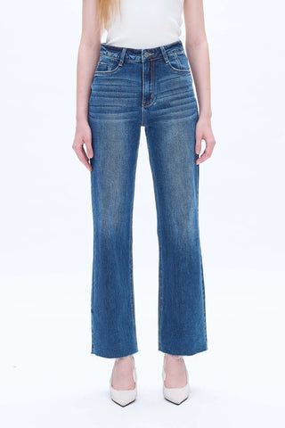 High Rise Wide Leg Jeans with Raw Hem