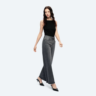 High Rise Wide Leg Pants with Finished Hem