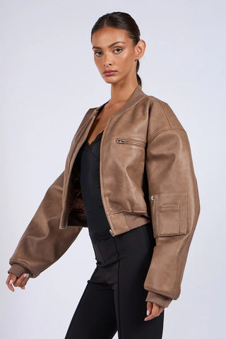 Zoe Faux Leather Bomber Jacket