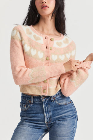 Loveshackfancy Dimples Cropped Cardigan in Champagne Toast