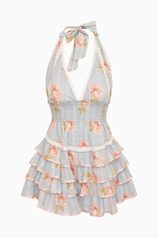 Kerch Cotton Peony Dress in Rustic Sky
