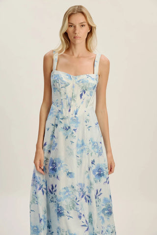 Lilah Corset Midi Dress in Blue Floral by Bardot – Cattivo