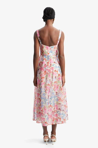 Lilah Corset Midi Dress in Pink Floral