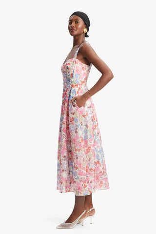 Lilah Corset Midi Dress in Pink Floral