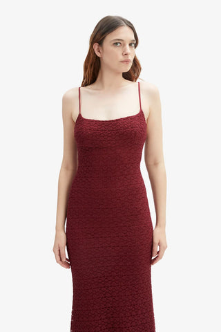 Louisa Mesh Midi Dress in Burgundy