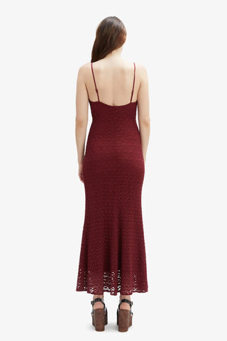 Louisa Mesh Midi Dress in Burgundy
