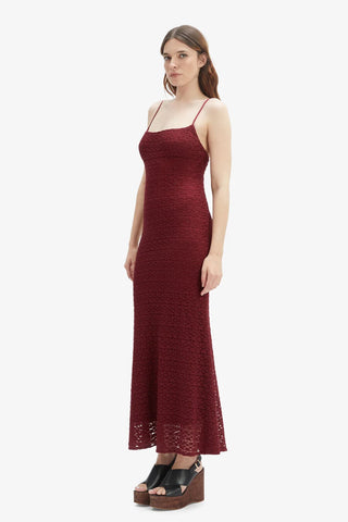 Louisa Mesh Midi Dress in Burgundy