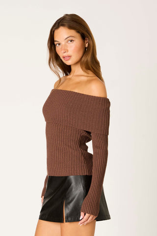 Manchild Off-Shoulder Sweater in Cocoa