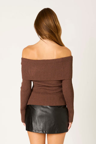 Manchild Off-Shoulder Sweater in Cocoa