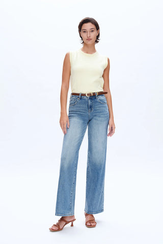 Mid Rise Wide Leg Jeans with Finished Hem
