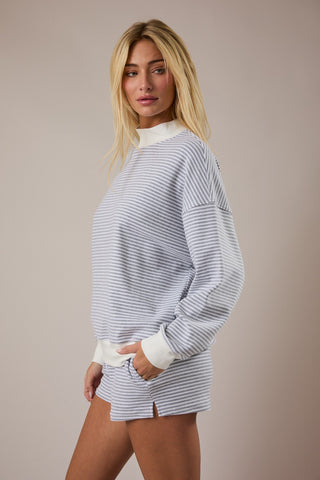 Mock Neck Stripe Sweatshirt