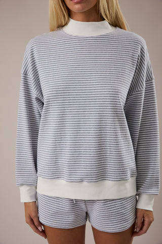 Mock Neck Stripe Sweatshirt