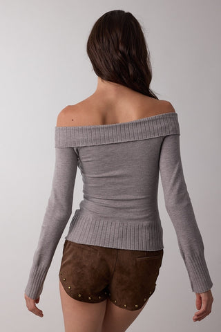 Monica Off Shoulder Sweater in Grey