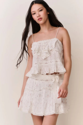 Ondeline Floral Embroidered Cotton Top In Sunbleached Meadow
