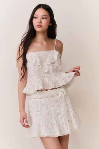 Willia Floral Embroidered Cotton Mini Skirt In Sunbleached Meadow