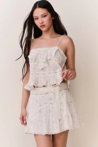 Willia Floral Embroidered Cotton Mini Skirt In Sunbleached Meadow