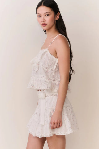Ondeline Floral Embroidered Cotton Top In Sunbleached Meadow