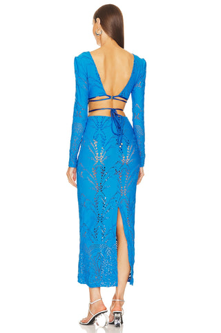 Stretch Lace Maxi Dress in Cobalt Blue