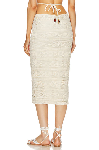 PatBo Crochet Midi Skirt in Bone