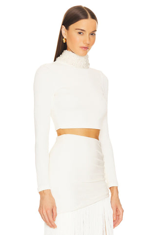 Pearl Collar Crop Top in Ecru