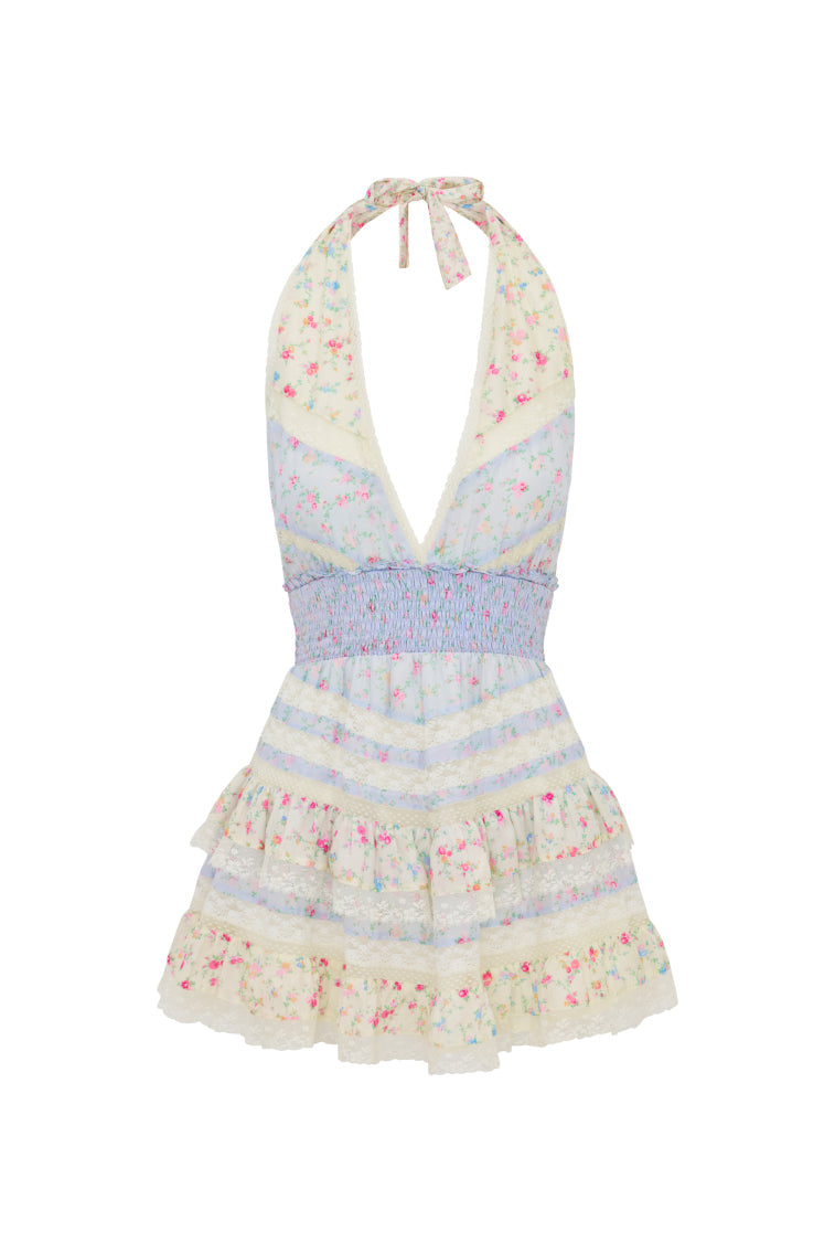 Prim Silk Floral Halter Dress in Pearled Blue by LoveShackFancy – Cattivo Prim Silk Floral Halter Dress in Pearled Blue by LoveShackFancy – Cattivo