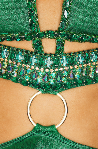 PatBo Hand-Beaded Fringe Mini Dress in Emerald