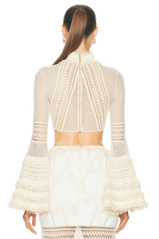 PatBo Woven Bell Sleeve Cropped Top