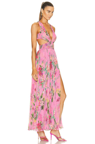 Rococo Sand Rue Long Dress in Candy Pink Colourful Floral