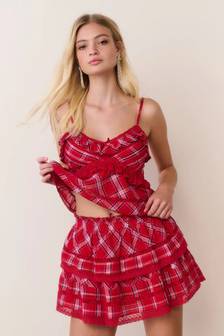 Ruffle Mini Skirt in Cherry Jubilee