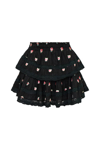 Loveshackfancy Ruffle Mini Embroidered Floral Skirt