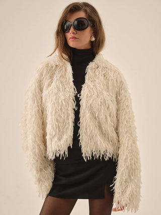 Ruffle Faux Feather Jacket