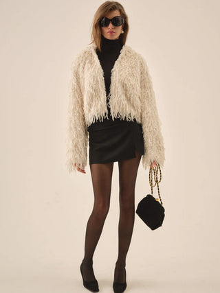 Ruffle Faux Feather Jacket