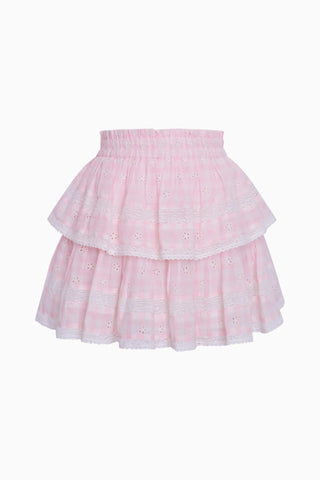 Ruffle Mini Gingham Skirt in Angel Pink