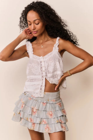 Moralina Cotton Peony Print Mini Skirt