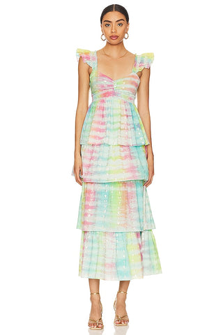 Saylor Leola Midi Dress in Rainbow Tie Dye