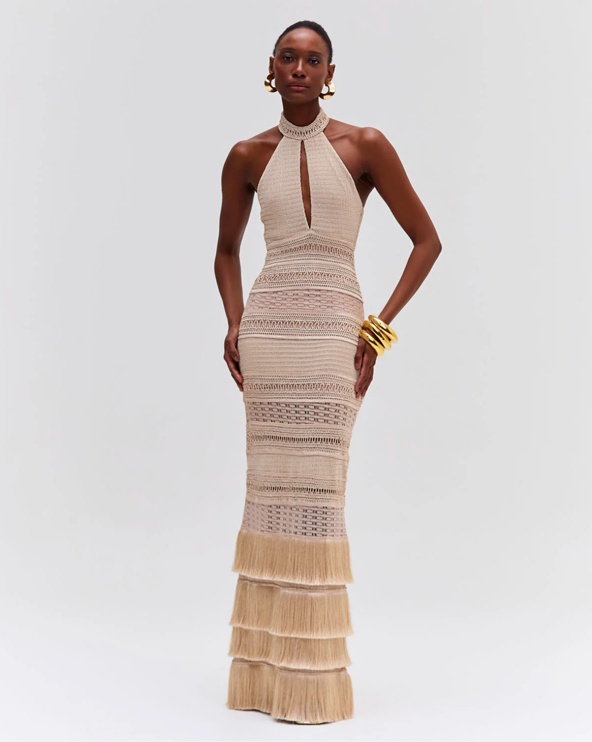 knitted halterneck maxi dress Open Crochet Halter Neck Slit Maxi Dress - MEDIUM / ORANGE