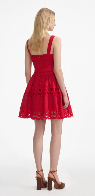 Red Linen Lace Insert Mini Dress Cattivo Red Linen Lace Insert Mini Dress Cattivo