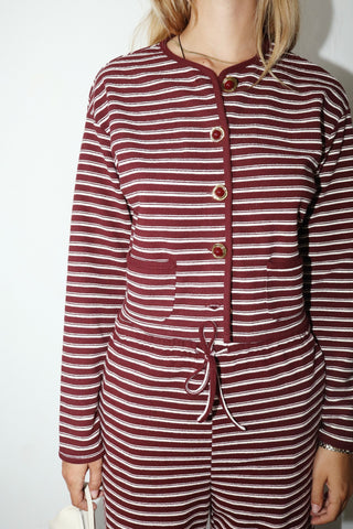 Striped Button Up Jacket in Burgundy