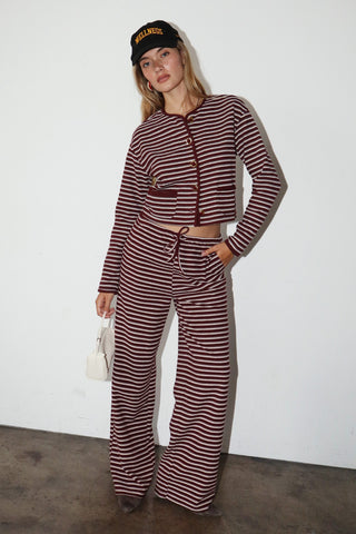 Striped Knit Wide Leg Pants in Burgundy