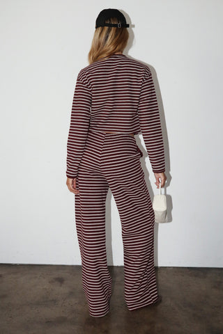 Striped Knit Wide Leg Pants in Burgundy
