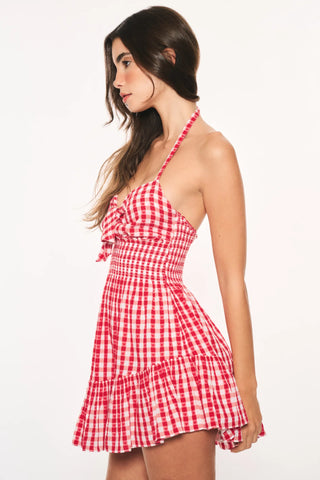 Trishelle Cotton Gingham Halter Dress