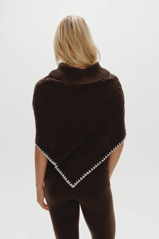 Windswept Cotton Knit Poncho in Brown