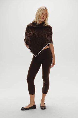 Windswept Cotton Knit Poncho in Brown