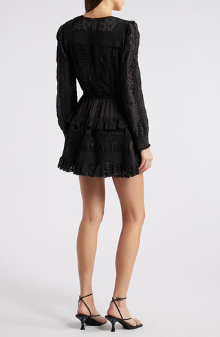 Kal Lace Trim Long Sleeve Mini Dress