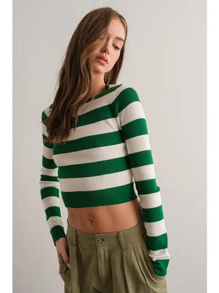 Nautical Nancy Cropped Sweater in Green Stripe