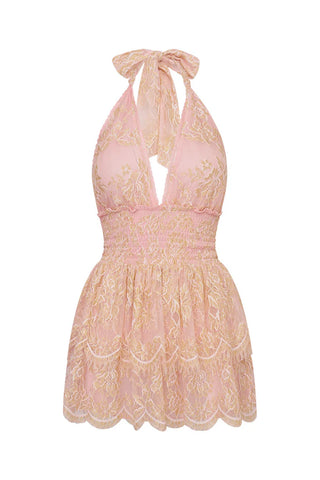 Deanna Lace Halter Dress in Cavern Pink