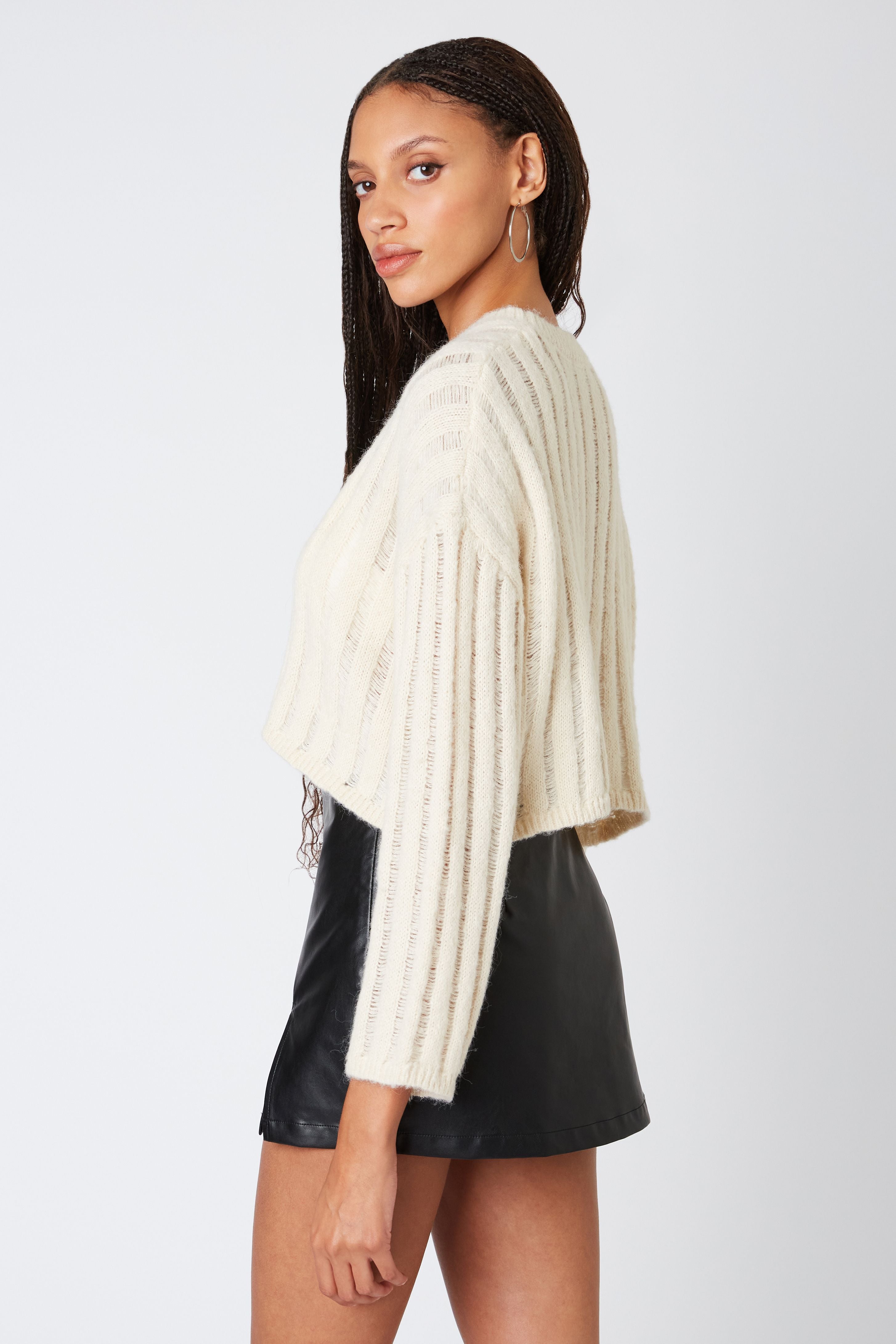 Sheer Rib Knit Drop Shoulder Sweater Cattivo