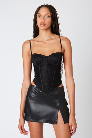 Mesh and Lace Corset Top in Black