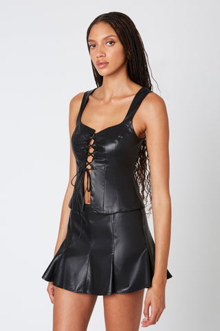 Faux Leather Lace Up Corset Top