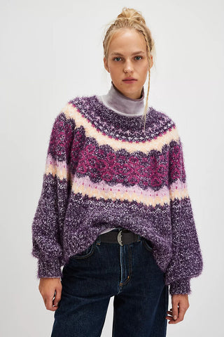 Festive Frost Pullover in Blackberry Wine Combo